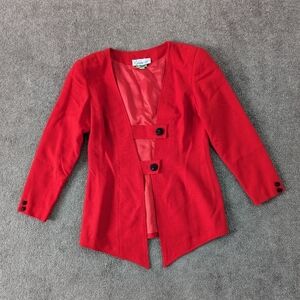 80s Vintage Jackie Kennedy Women's Wool Blazer Size Large 90s Red Black
